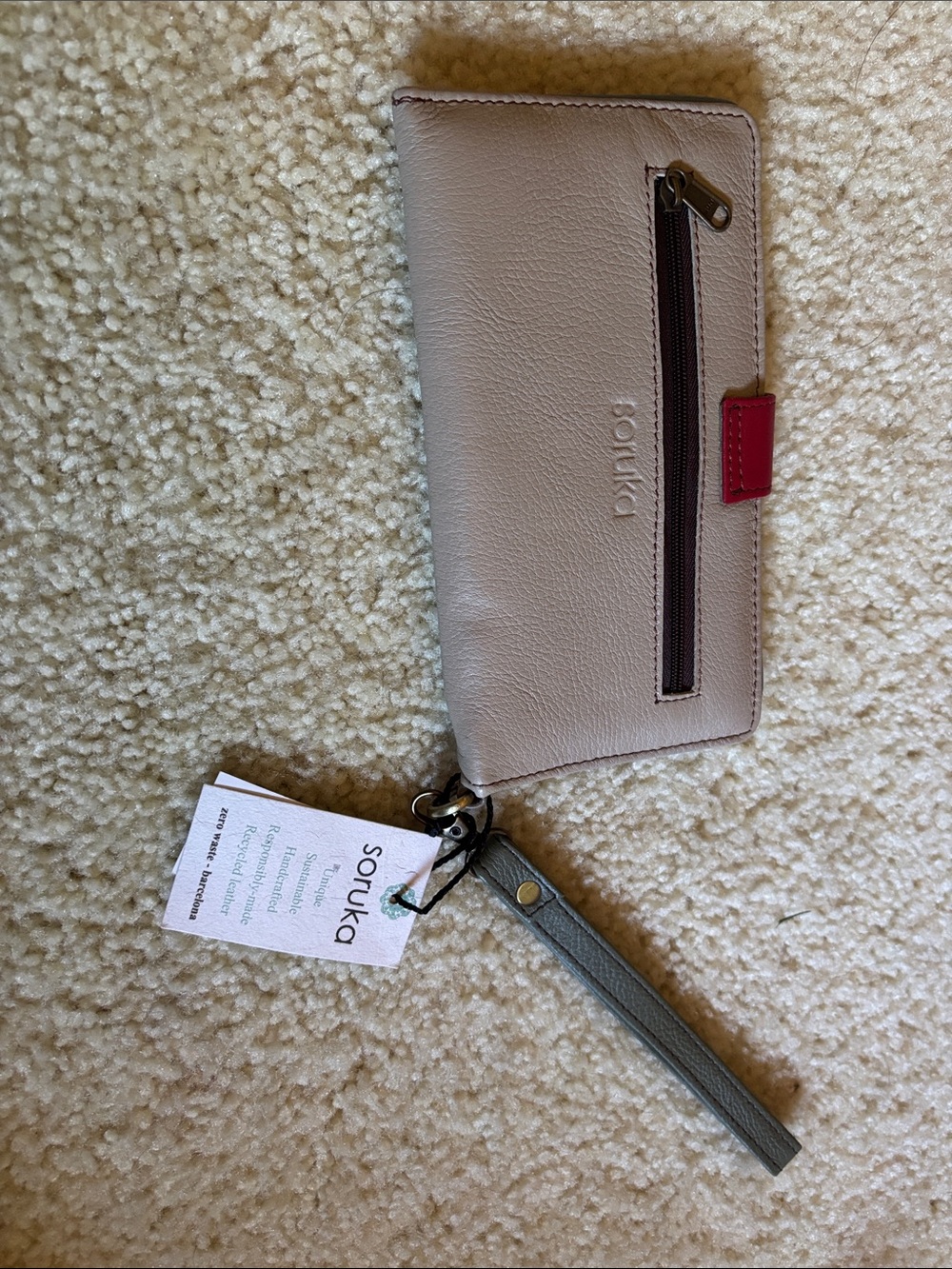 Soruka Women's Leather Wristlet Wallet - Light Taupe with Pink Accent